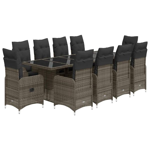 vidaXL Set Bistr&ograve; da Giardino 11 pz con Cuscini in Polyrattan Grigio