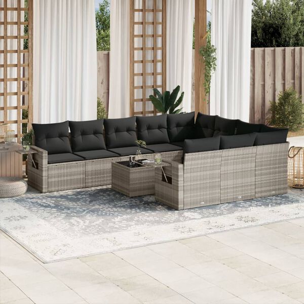 vidaXL Set Divani da Giardino 11 pz con Cuscini in Polyrattan Grigio