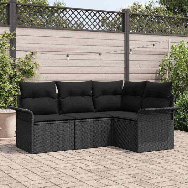 vidaXL Set Divano da Giardino con archiviazione 4 pcs Nero polyrattan