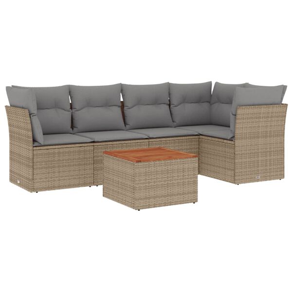 vidaXL Set Divano da Giardino 6 pz con Cuscini Beige in Polyrattan