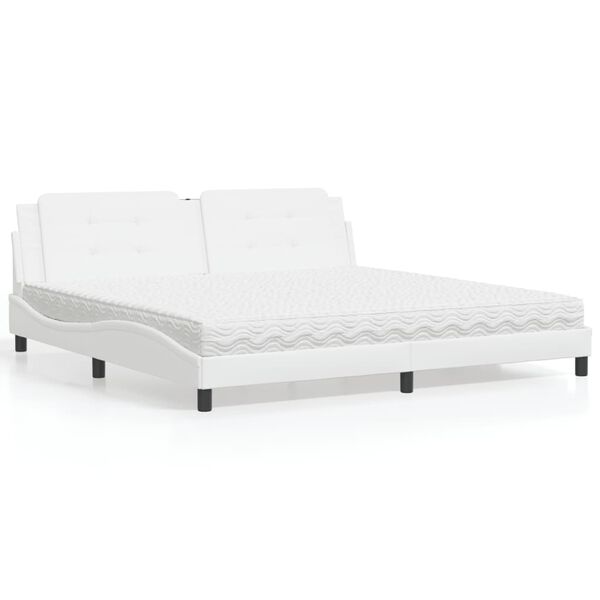vidaXL Letto con Materasso Zadar Bianco 200x200cm in Similpelle