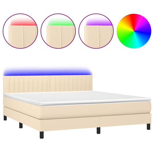 vidaXL Letto a Molle con Materasso e LED Crema 180x200 cm in Tessuto
