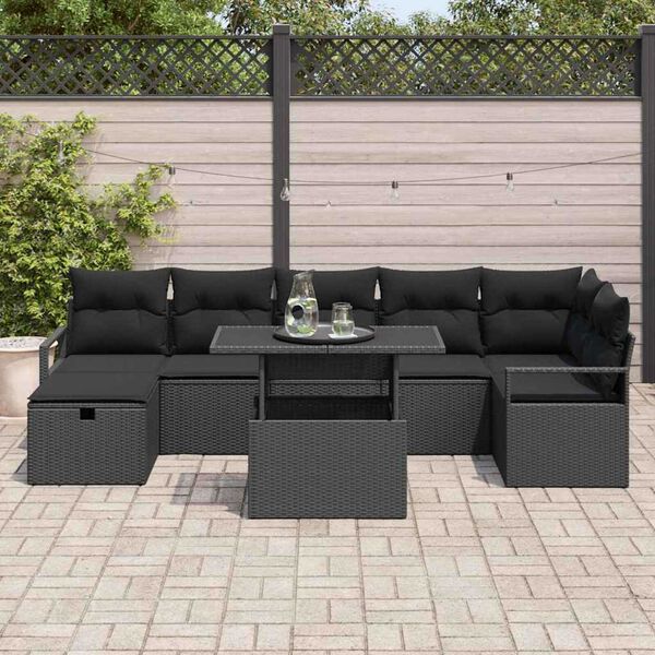 vidaXL Set Divano da Giardino con cuscino 8 pcs Nero Poly Rattan