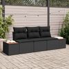 vidaXL Set Divano da Giardino con cuscino 3 pcs Nero Poly Rattan