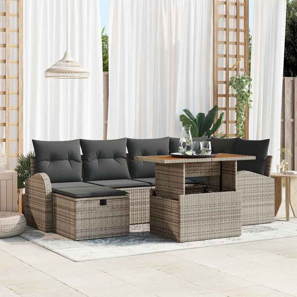 vidaXL Set Divano da Giardino con cuscino 7 pcs Grigio polyrattan