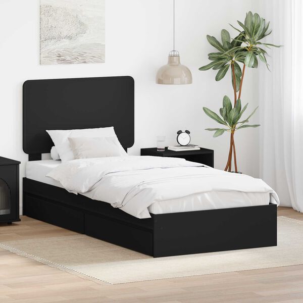 vidaXL Letto con Contenitore Nero 100 x 200 cm Legno multistrato