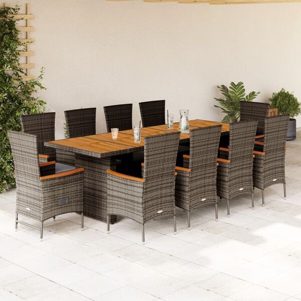 vidaXL Set da Pranzo da Giardino 11pz con Cuscini in Polyrattan Grigio