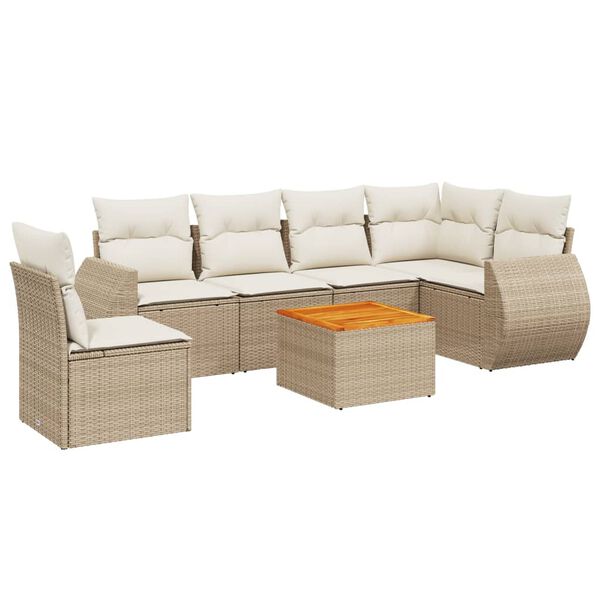 vidaXL Set Divani da Giardino 7 pz con Cuscini Beige in Polyrattan