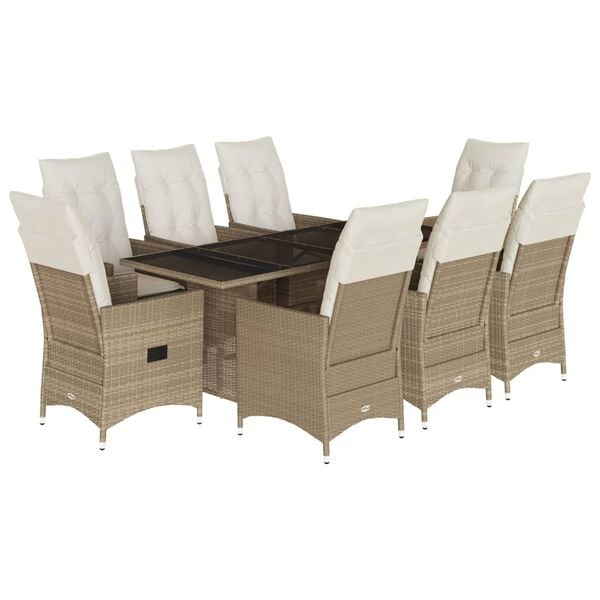 vidaXL Set da Pranzo da Giardino 9 pz con Cuscini Beige in Polyrattan