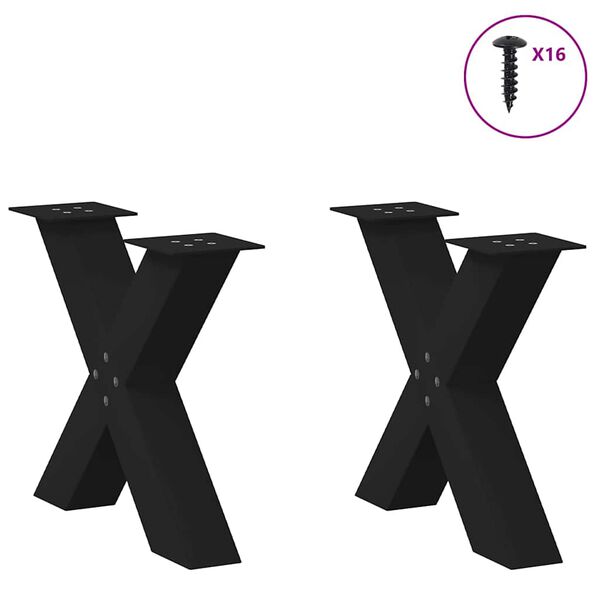 vidaXL Gambe per Tavolino da Caff&egrave; a Forma di X 2 pz Nere 60x(42-43) cm Acciaio