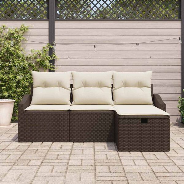 vidaXL Set di divani con cuscino 4 pcs Marrone polyrattan