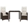 vidaXL Set Bistr&ograve; da Giardino 3 pz con Cuscini in Polyrattan Marrone