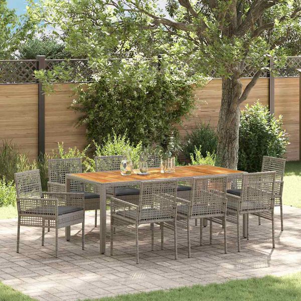 vidaXL Set da Pranzo per Giardino 9 pcs Grigio polyrattan