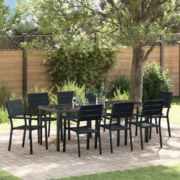 vidaXL Set da Pranzo per Giardino 9 pcs Nero