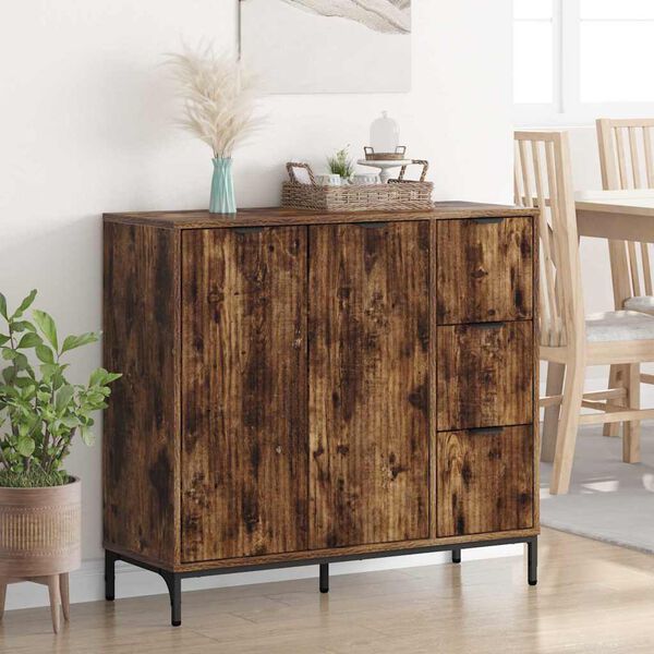 vidaXL Credenza Rovere fum&eacute; 89,5 x 33 x 82 cm Legno multistrato