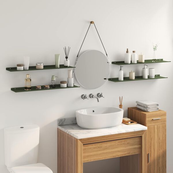vidaXL Mensola sospesa 4 pcs Verde oliva 80 x 18 x 2,5 cm Acciaio