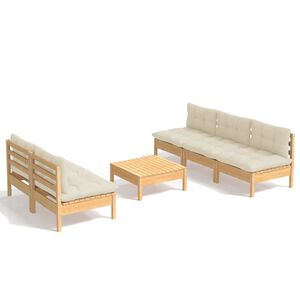 vidaXL Set Salotto da Giardino 6 pz con Cuscini Crema Legno di Pino
