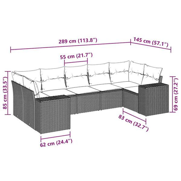 vidaXL Set Divani da Giardino 7pz con Cuscini Grigio Chiaro Polyrattan