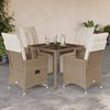 vidaXL Set da Bistr&ograve; da Giardino 5 pz con Cuscini Beige in Polyrattan