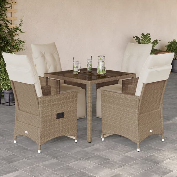 vidaXL Set da Bistr&ograve; da Giardino 5 pz con Cuscini Beige in Polyrattan