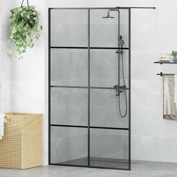 vidaXL Parete Doccia Walk-in Nero 115 x 195 cm vetro temperato