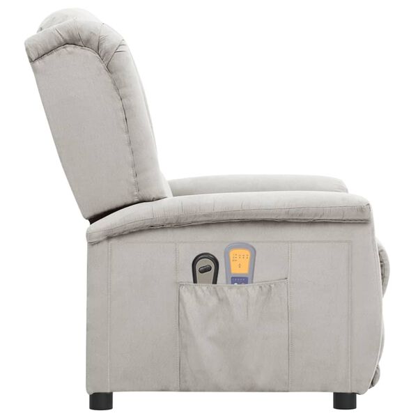 vidaXL Poltrona Massaggio Elettrica Grigio Chiaro Tessuto Microfibra
