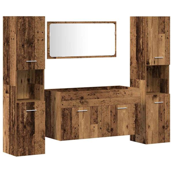 vidaXL Set Mobili da Bagno 4 pz Legno Antico in Legno Multistrato