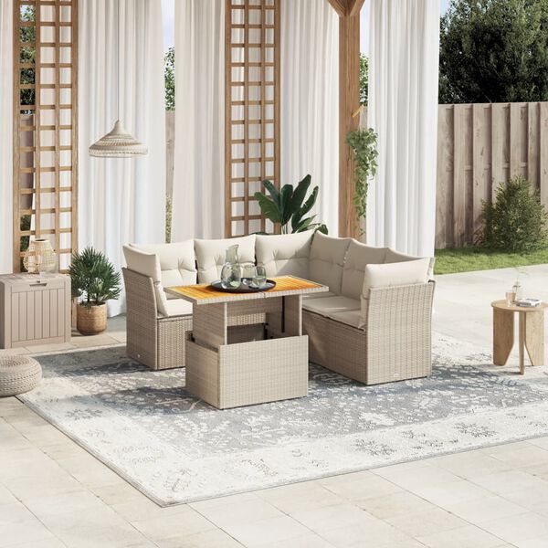 vidaXL Set Divano da Giardino 5 pz con Cuscini Beige in Polyrattan