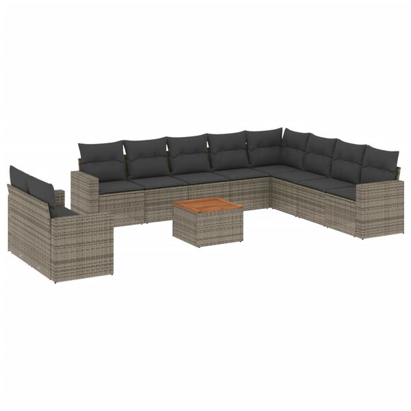 vidaXL Set Divani da Giardino 11 pz con Cuscini in Polyrattan Grigio