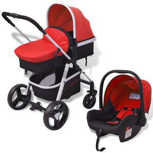 vidaXL Passeggino 3 in 1 in Alluminio Rosso e Nero