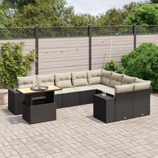 vidaXL Set Divani da Giardino 10pz con Cuscini in Polyrattan Nero