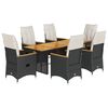 vidaXL Set da Pranzo da Giardino 7 pz Nero con Cuscini in Polyrattan