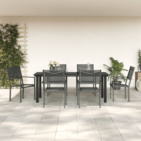 vidaXL Set da Pranzo da Giardino 7 pz Nero in Acciaio e Textilene