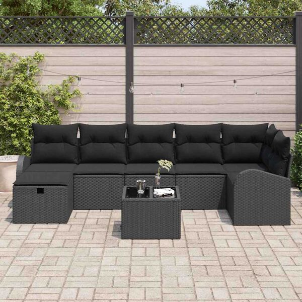 vidaXL Set Divano da Giardino con cuscino 8 pcs Nero Poly Rattan