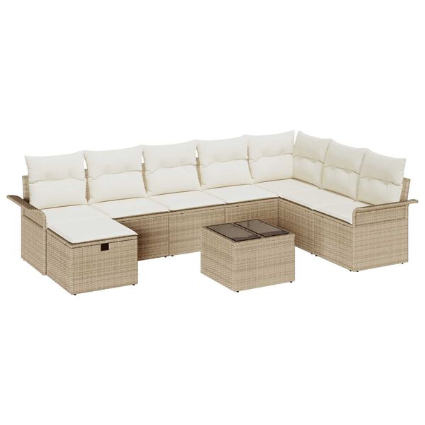 vidaXL Set Divano da Giardino con cuscino 9 pcs Beige Poly Rattan