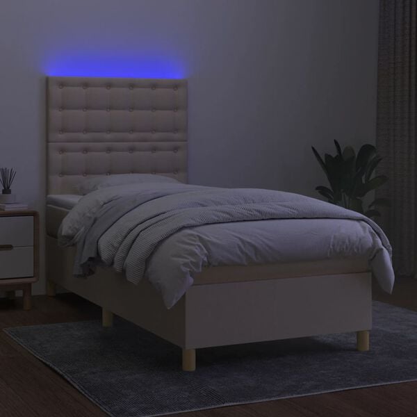 vidaXL Letto a Molle con Materasso e LED Crema 80x200 cm in Tessuto