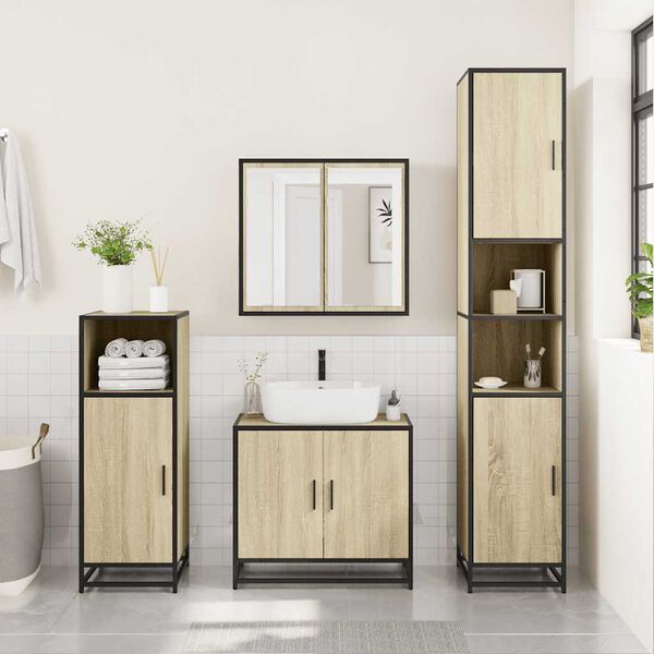vidaXL Set Mobili da Bagno 3 pz Rovere Sonoma in Legno Multistrato