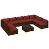 vidaXL Set Divani da Giardino 10 pz con Cuscini in Polyrattan Marrone