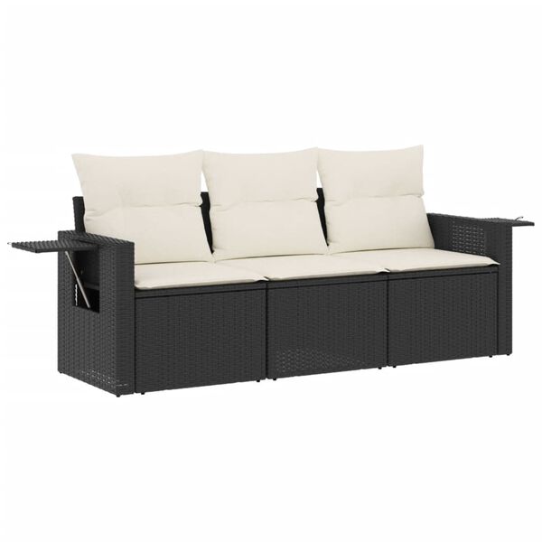 vidaXL Set Divani da Giardino 3 pz con Cuscini in Polyrattan Nero