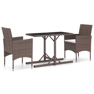 vidaXL Set Pranzo da Giardino 3pz Polyrattan e Vetro Temperato Marrone