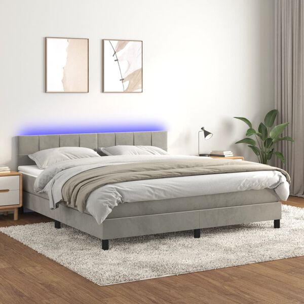 vidaXL Letto a Molle con Materasso e LED Grigio Chiaro 160x200 cm Velluto
