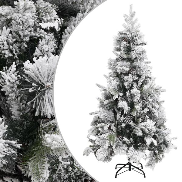 vidaXL Albero di Natale con Neve Floccata e Pigne 225 cm PVC e PE