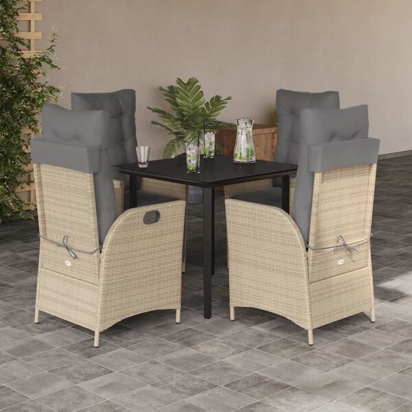 vidaXL Set da Pranzo da Giardino 5 pz con Cuscini Beige in Polyrattan