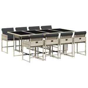 vidaXL Set Pranzo da Giardino 9pz con Cuscini Grigio Chiaro Polyrattan