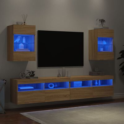 vidaXL Mobili TV a Parete con Luci LED 2pz Rovere Sonoma 40x30x60,5 cm