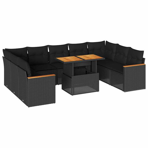 vidaXL Set Divani Giardino 10pz con Cuscini Nero in Polyrattan Acacia