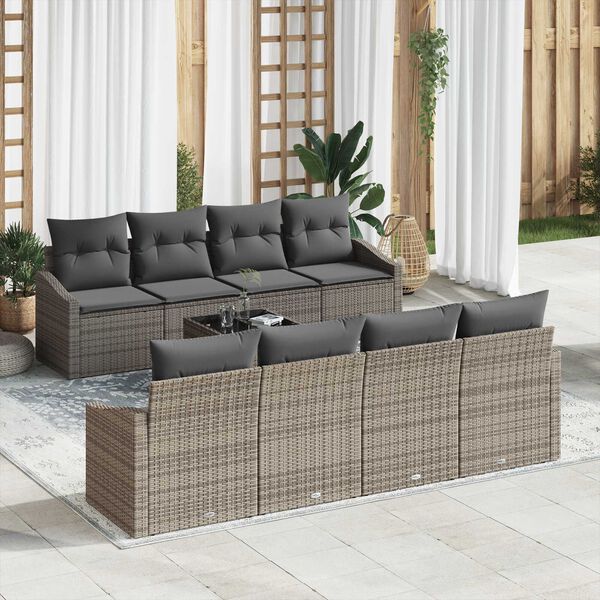 vidaXL Set di divani con cuscino con cuscino 9 pcs Grigio polyrattan