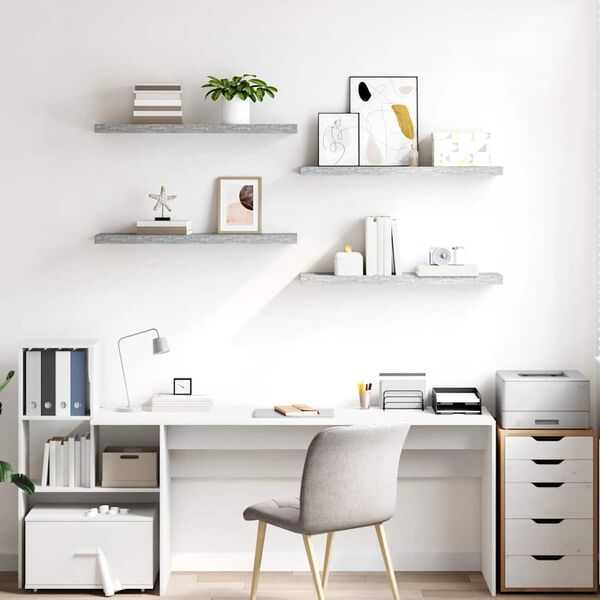 vidaXL Scaffali a Parete 4 pz Grigio Cemento 90x23,5x3,8 cm in MDF