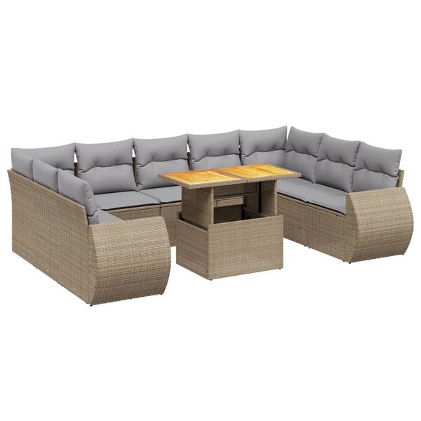 vidaXL Set Divano da Giardino 10 pz con Cuscini Beige in Polyrattan