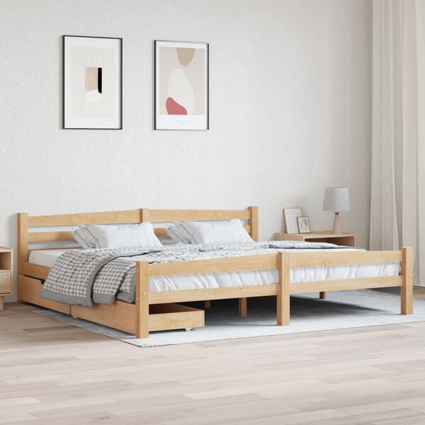 vidaXL Giroletto con 2 Cassetti in Legno Massello di Pino 200x200 cm